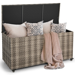 TOPBUY 96 Gallon Outdoor Storage Box Pe Wicker Deck Box With 4 Wheels & Waterproof Liner Patio Rattan Storage Container Mix Brown/mix In Grey