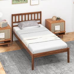 GYMAX Twin/full/queen Platform Bed With Headboard Solid Wood Leg Mattress Foundation Walnut