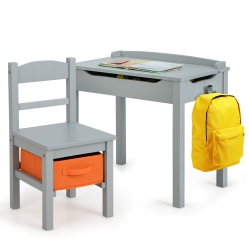 GYMAX Kids Table And Chair Set Wood Activity Study Desk W/ Storage Drawer Hook