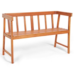 TOPBUY 2-Person Outdoor Bench, Patio Wooden Bench With Ergonomic Backrest & Armrests, All-Weather Eucalyptus Wood Frame 43" X 18