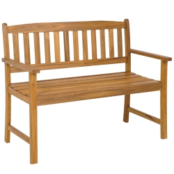 TOPBUY 2-Person Outdoor Bench Patio Wooden Bench With Ergonomic Backrest & Armrests All-Weather Acacia Wood Frame 43"x 22