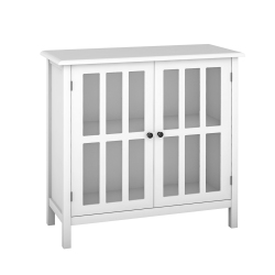 TOPBUY Storage Sideboard Glass Door Accent And Display Cabinet In White