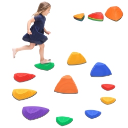 OUTSUNNY 11 PCs Stepping Stones Kids \w Non-Slip Rubber, Stackable Balance River Stones for Obstacle Course Sensory Play, Outdoor Indoor for 3-8