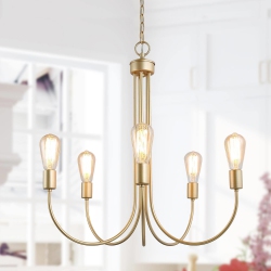UOLFIN Modern Dining Room Chandelier 25 In. 5-Light Brass Classic Kitchen Pendant Light for The Bedroom In Gold
