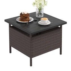 GYMAX 22" Patio Rattan Square Side End Table Garden Bistro Umbrella Stand Table W/hole