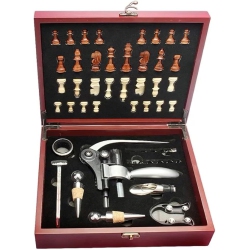 AROLLY 2-In-1 Wine Opener Kit With Chess Set for Wine And Chess Lovers, Classic Wooden Box With Chess Board & 9 Wine Accessories