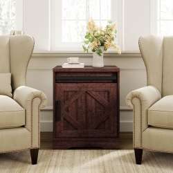 WAMPAT End Table, Pedestal Side Table With Drawer And Cabinet Wood Bedside Table Nightstands for Living Room Bedroom, Rustic In Brown