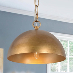 UOLFIN Farmhouse Brushed Pendant Light, 10 In. 1-Light Bowl Kitchen Hanging Pendant Ceiling Light Fixture In Gold