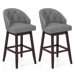 COSTWAY Set Of 2 Swivel Bar Stools Tufted Bar Height Pub Chairs With Rubber Wood Legs