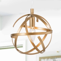 UOLFIN Modern Globe Pendant Light In Geometric Rattan Globe Modern/contemporary Globe Led Mini Hanging Kitchen Island Light In Gold
