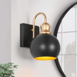 UOLFIN Industrial Bathroom Sconce 5.5 In. 1-Light Modern Gold Bathroom Vanity Wall Light In Black