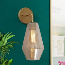 UOLFIN Modern Geometric Wall Sconce Transitional 1-Light Bathroom Brass Vanity Light With Frosted Glass Shade In Gold