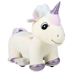 GYMAX 6V Electric Animal Ride On Toy Unicorn Kids Plush Ride-On W/ Music & Handlebars