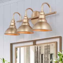 UOLFIN Modern Bell Bathroom Vanity Light 3-Light Brass Round Wall Light With Metal Shades In Gold