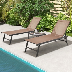 GYMAX 3PCs Patio Chaise Lounge Set Aluminum Recliner Chair Table Outdoor Adjust