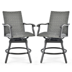 GYMAX 2PCs Patio Wicker Aluminum 360¡ã Swivel Bar Height Chairs W/4D Air Fiber Quick Dry
