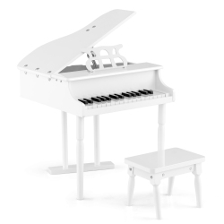 COSTWAY 30 Key Classical Kids Piano Wooden Musical Instrument Toy W/ Stand & Stool In White