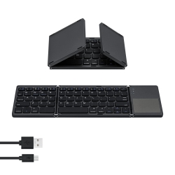 HLD Universal Foldable Wireless Keyboard With Touchpad Tri- Folding Portable for Android, Windows System Laptop Tablet Smartphone Device - In Gray