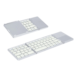 HLD Universal Foldable Wireless Keyboard With Touchpad Tri- Folding Portable for Android, Windows System Laptop Tablet Smartphone Device - Silver