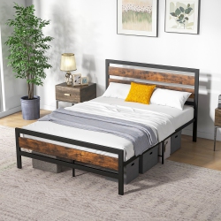COSTWAY Industrial Metal Platform Bed Frame Rustic Headboard Mattress Foundation