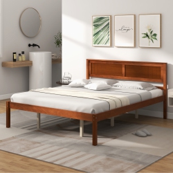 COSTWAY Full/queen/twin Size Wooden Platform Bed Frame With Headboard Mattress Foundation Walnut
