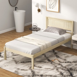 COSTWAY Full/queen/twin Size Wooden Platform Bed Frame With Headboard Mattress Foundation Natural