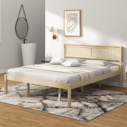 COSTWAY Full/queen/twin Size Wooden Platform Bed Frame With Headboard Mattress Foundation Natural