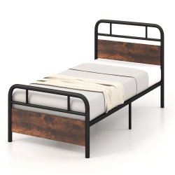 COSTWAY Metal Platform Bed Frame Industrial Headboard Mattress Foundation