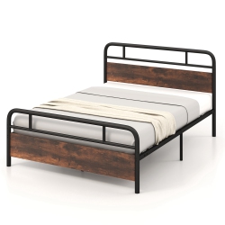 COSTWAY Metal Platform Bed Frame Industrial Headboard Mattress Foundation