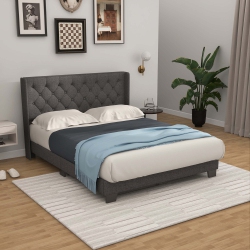 COSTWAY Full/queen/twin Size Upholstered Platform Bed Tufted Headboard Mattress Foundation In Grey
