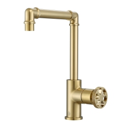 ANCONA Urban Round Wheel Handle 1-Hole Bathroom Faucet In Brushed Champagne In Gold