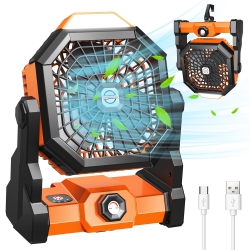 HLD Camping Fan, Camping Fan Rechargeable \w Led Lantern & Hanging Hook, Battery Operated Camping Fan for Tent, 270° Rotation, Portable USB Camping