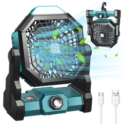 HLD Camping Fan, Camping Fan Rechargeable \w Led Lantern & Hanging Hook, Battery Operated Camping Fan for Tent, 270° Rotation, Portable USB Camping