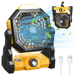 HLD Camping Fan, Camping Fan Rechargeable \w Led Lantern & Hanging Hook, Battery Operated Camping Fan for Tent, 270° Rotation, Portable USB Camping