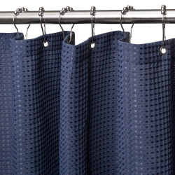 HLD Waffle Weave Shower Curtain \w Stainless Steel Hooks - 230 Gsm Heavy Duty Fabric Bath Curtains, Hotel Luxury Quality, Water Resistant, Machine