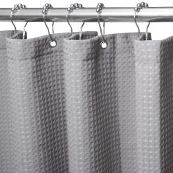 HLD Waffle Weave Shower Curtain \w Stainless Steel Hooks - 230 Gsm Heavy Duty Fabric Bath Curtains, Hotel Luxury Quality, Water Resistant, Machine