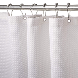 HLD Waffle Weave Shower Curtain \w Stainless Steel Hooks - 230 Gsm Heavy Duty Fabric Bath Curtains, Hotel Luxury Quality, Water Resistant, Machine