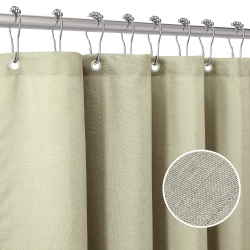 HLD Linen Textured Shower Curtain \w Stainless Steel Hooks - 230 Gsm Heavy Duty Fabric Bath Curtains, Hotel Luxury Quality, Water Resistant, Machine