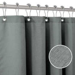 HLD Linen Textured Shower Curtain \w Stainless Steel Hooks - 230 Gsm Heavy Duty Fabric Bath Curtains, Hotel Luxury Quality, Water Resistant, Machine