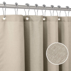 HLD Linen Textured Shower Curtain \w Stainless Steel Hooks - 230 Gsm Heavy Duty Fabric Bath Curtains, Hotel Luxury Quality, Water Resistant, Machine
