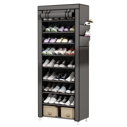 HLD 9 Tier Shoe Rack With Dustproof Cover Shoe Shelf Storage Organizer In Grey