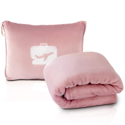HLD Travel Blanket And Pillow - Premium Soft 2 In 1 Airplane Blanket With Soft Bag Pillowcase, Hand Luggage Sleeve And Backpack Clip (Light Pink)