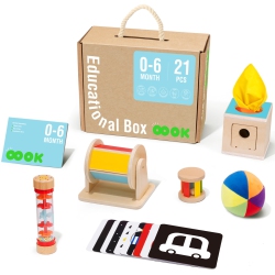 TOOKYLAND Early Learning Toy Bundle - 6 In 1 Box Educational Montessori Play Set; Wooden Baby Toys 0-6 Months Old