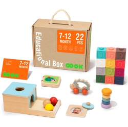 TOOKYLAND Early Learning Toy Bundle - 6 In 1 Box Educational Montessori Play Set; Wooden Baby Toys 7-12 Months Old