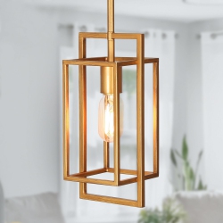 LNC Dilley Modern Antique 1-Light Geometric Lantern Kitchen Island Pendant Lights In Gold