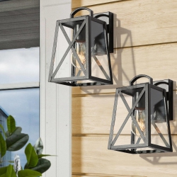 LNC Geoma Mid-Century Modern Clear Glass Geometric Outdoor Wall Lantern In Black