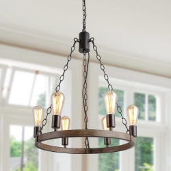 LNC The Barn Farmhouse Wagon Wheel 6-Lights Chandelier for Kitchen Island, Diving Room In Gray