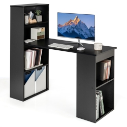 TOPBUY 48 Inch Computer Desk With Bookshelf 3-In-1 Home Office Desk With 4-Tier Bookcase & Cpu Stand Space-Saving Reversible Writing Desk Black/white
