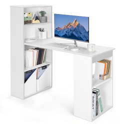 TOPBUY 48 Inch Computer Desk With Bookshelf 3-In-1 Home Office Desk With 4-Tier Bookcase & Cpu Stand Space-Saving Reversible Writing Desk Black/white