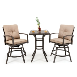 COSTWAY Patio 3PCs Swivel Bar Height Bistro Set Cushioned Table Stools Furniture Outdoor